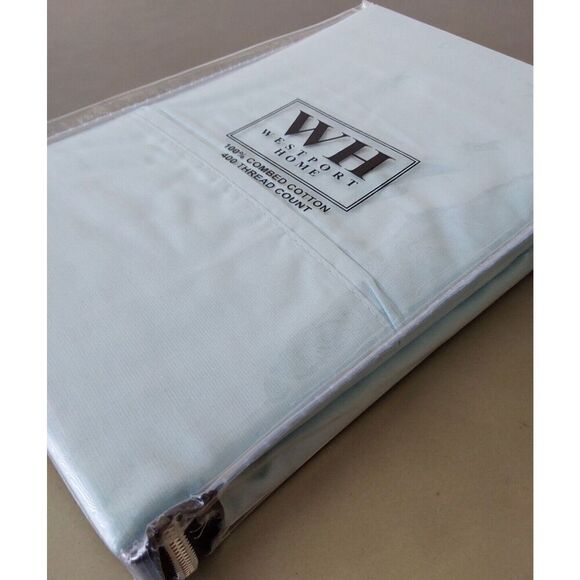 WESTPORT HOME Light Blue 100% Combed Cotton Standard Pillowcases 400TC 2-Pack - Picture 4 of 7